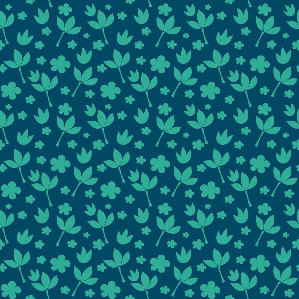 Simple vintage pattern. Turquoise background, cute blue plants, flowers. The print is well suited for textiles, banners, wallpapers and packaging. Seamless vector floral pattern