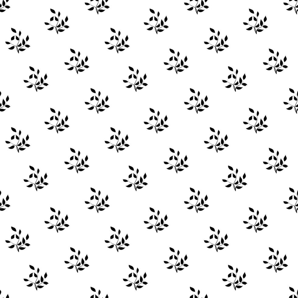 Black and white seamless pattern with one floral element twig. Design for fabric, wallpaper, wrapping paper. Vector illustration