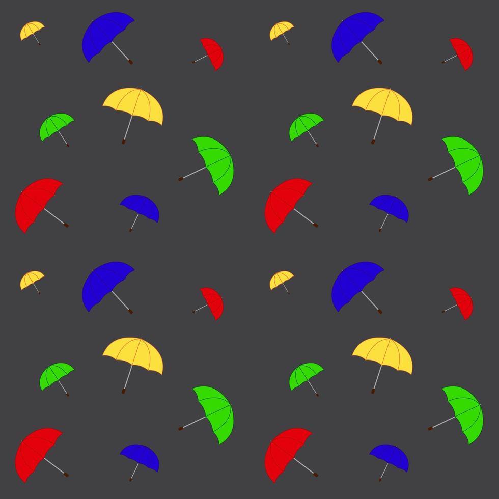 Seamless pattern of colorful umbrellas on a dark gray background. Background for children. Vector illustration