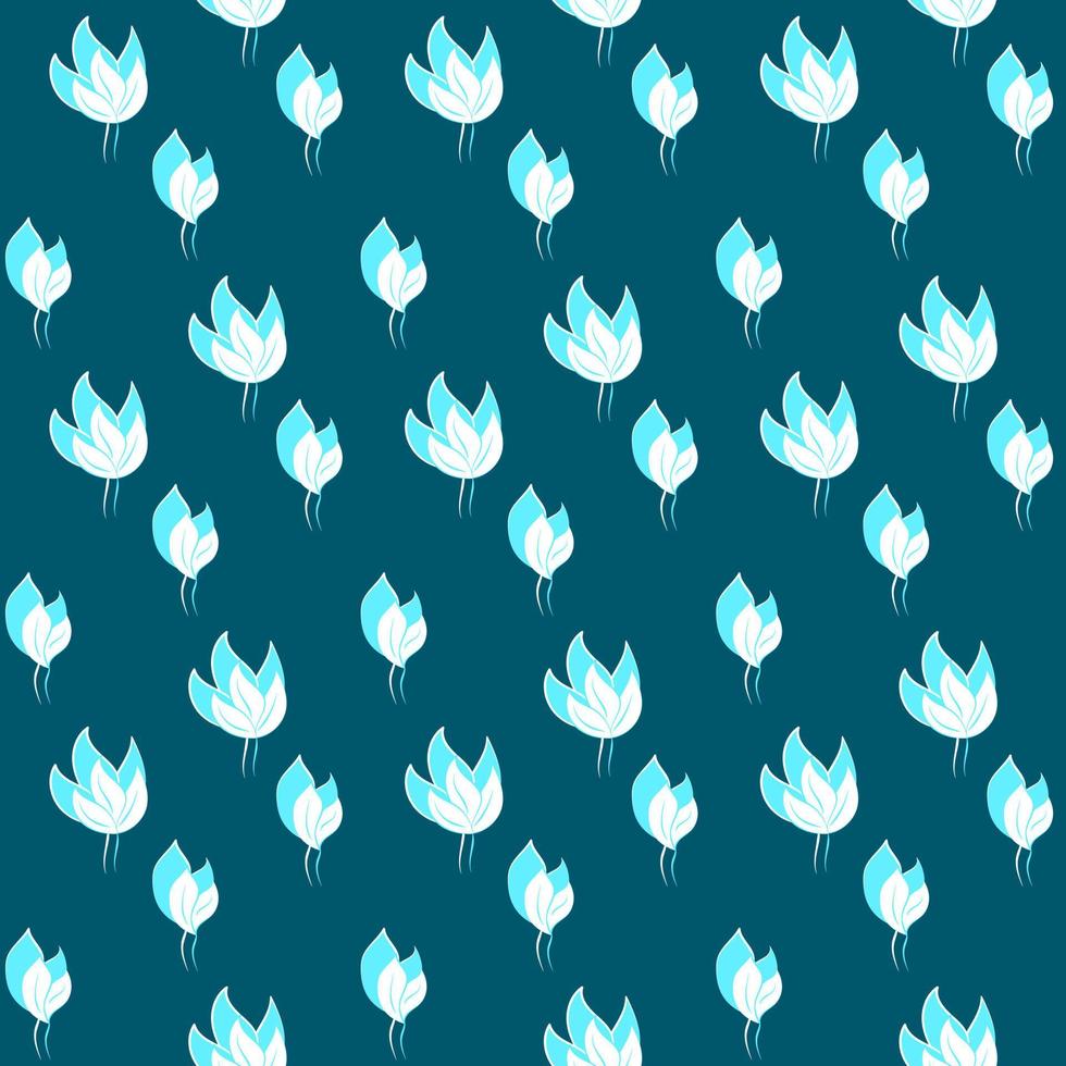 Seamless pattern of white blue leaves on a turquoise background. Design for textile, fabrics, paper, wallpaper, nursery, fabric, stationery and background. Vector illustration