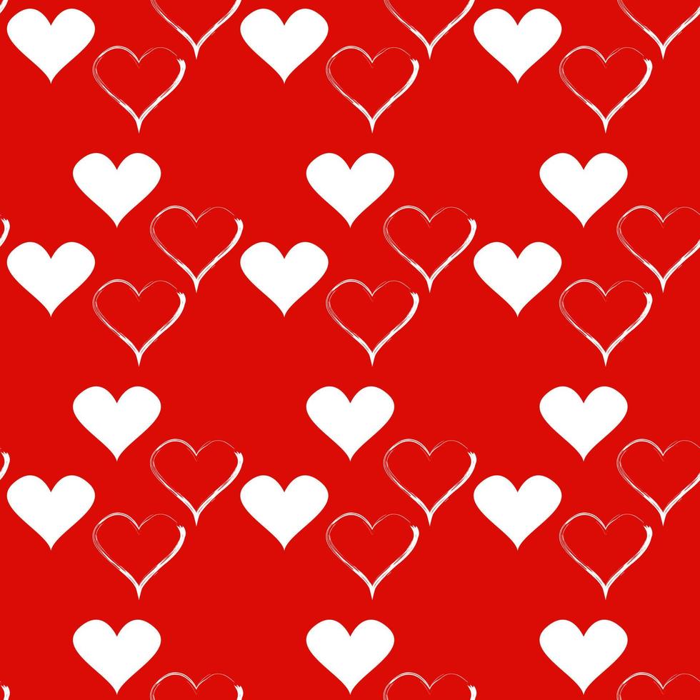 diseño del día de san valentín. Vector corazones blancos sin costuras con reflejo de contorno sobre un fondo rojo. lindas ilustraciones. diseño para tela, ropa, papel para envolver, embalaje. ilustración vectorial