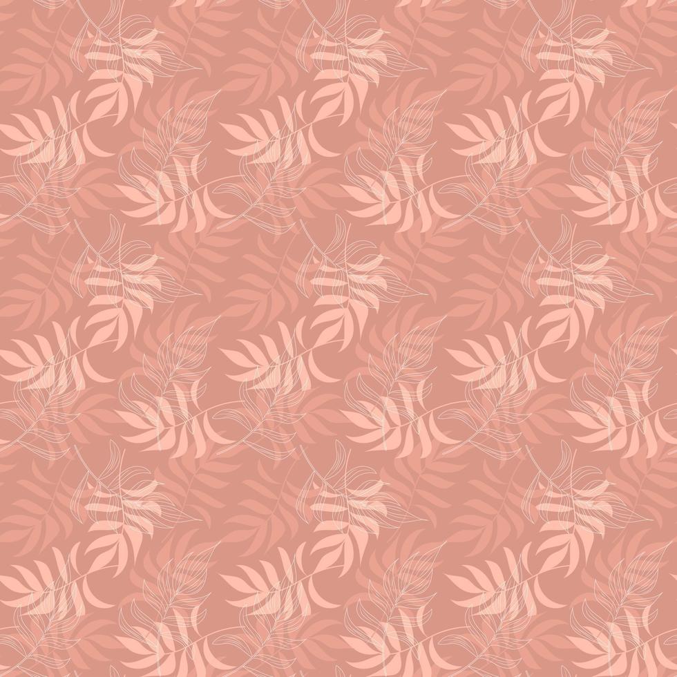Abstract tropical foliage background in rose pink blush. Seamless background of line palm leaves. Creative illustration of the tropics for the design of swimwear, wallpapers, textiles. Vector art
