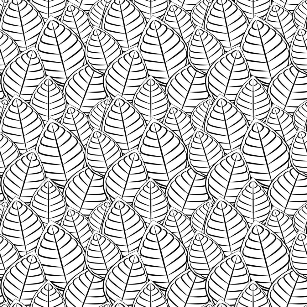 Vector seamless pattern of leaves . Black and white graphics Linear. Hand drawing.Good for textile printing and adult coloring books