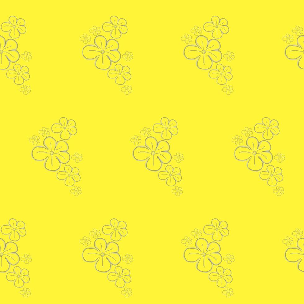Seamless cute floral pattern of cartoon flowers on a yellow background. Vector illustration