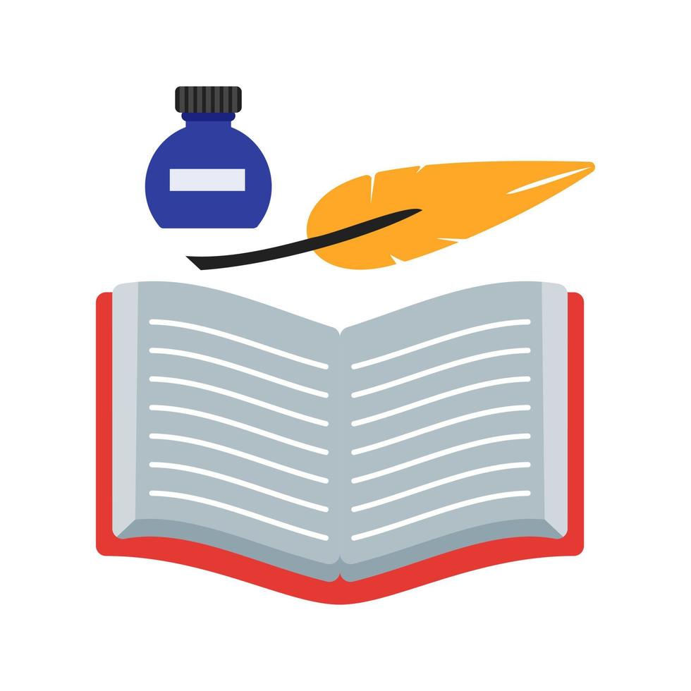 pluma y libro icono multicolor plano vector