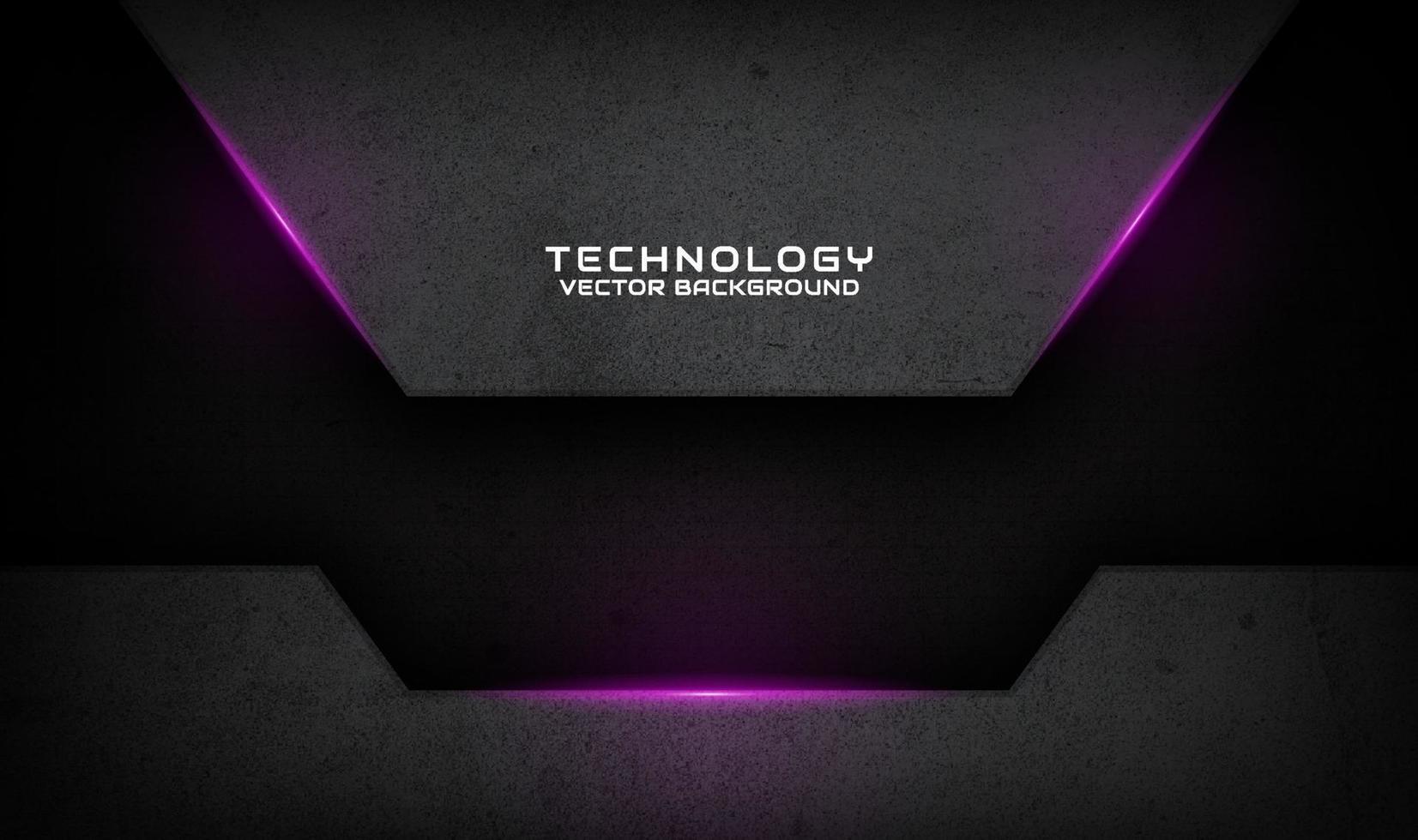 3D black techno abstract background overlap layer on dark space with purple light effect decoration. Graphic design element dirty style concept for banner flyer, card, brochure cover, or landing page vector