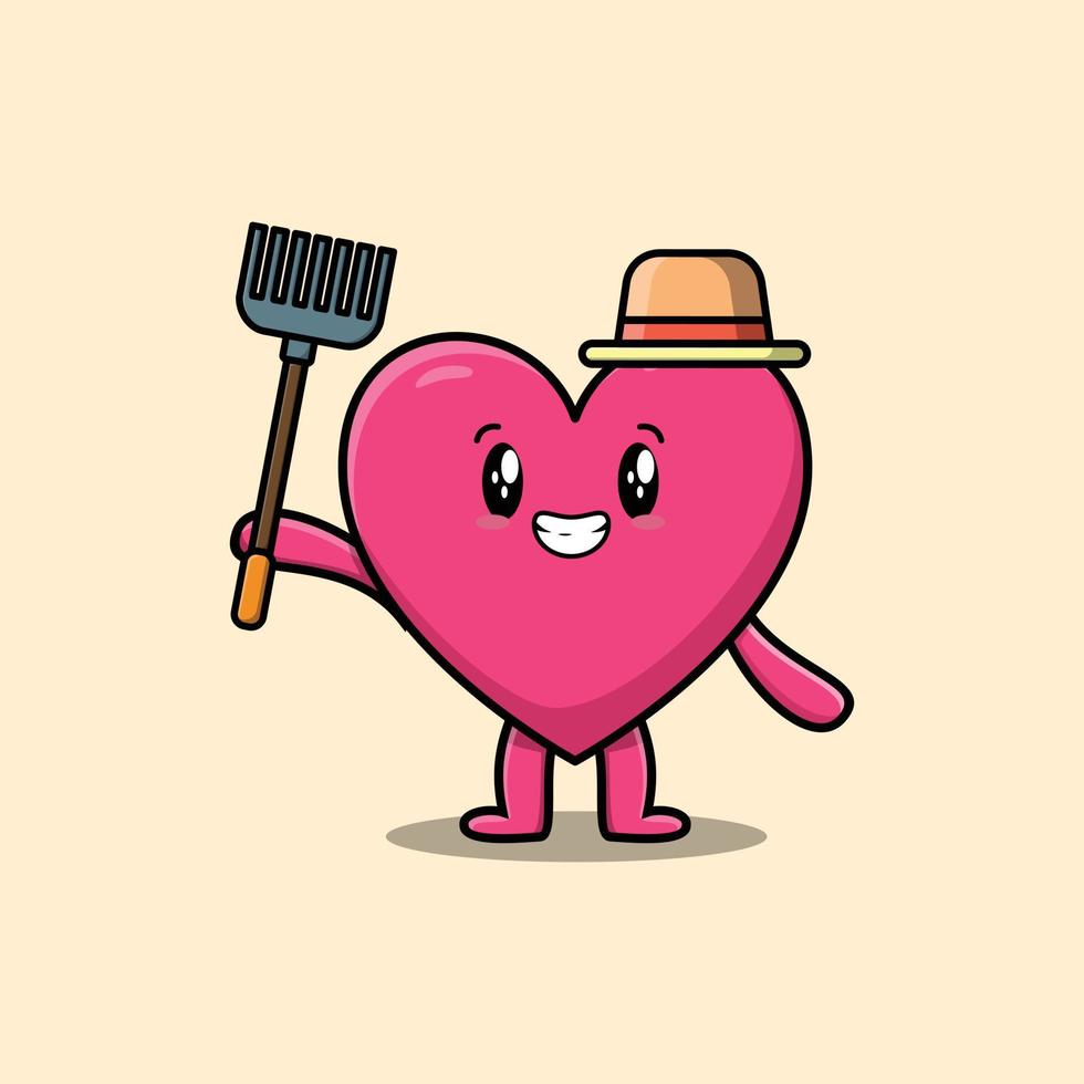 Cute cartoon Agricultural worker lovely heart with pitchfork vector