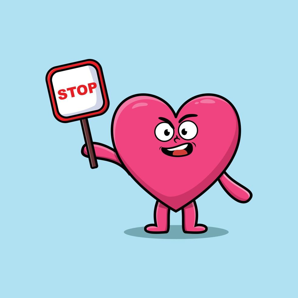 Cute Cartoon lovely heart with stop sign board vector
