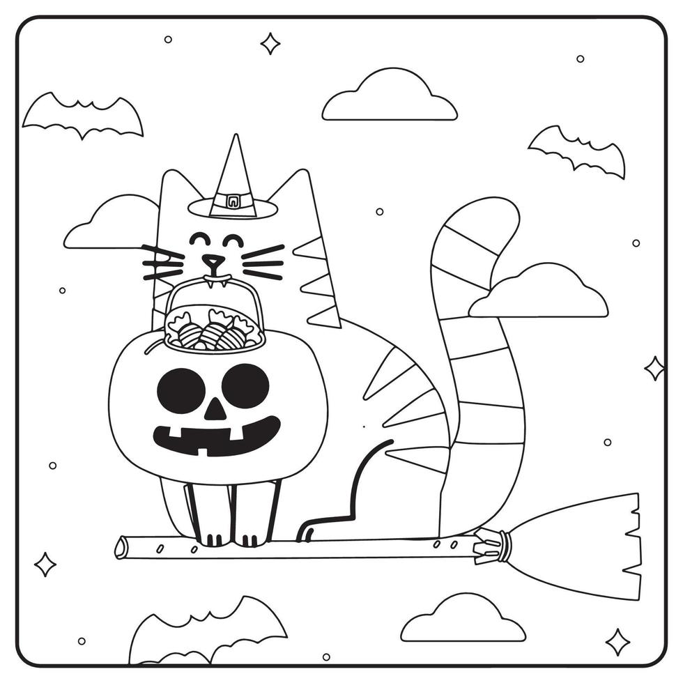 gato de halloween para colorear para niños vector