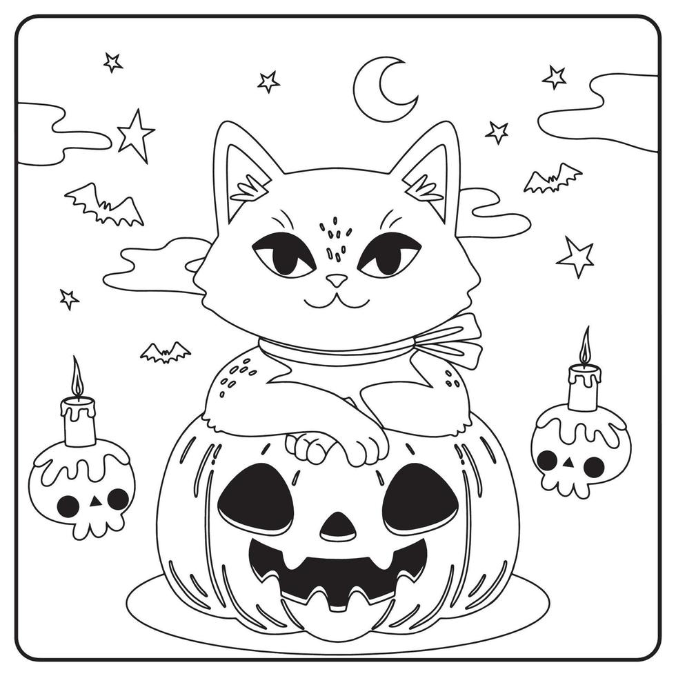 Halloween Cat Coloring Pages For Kids vector