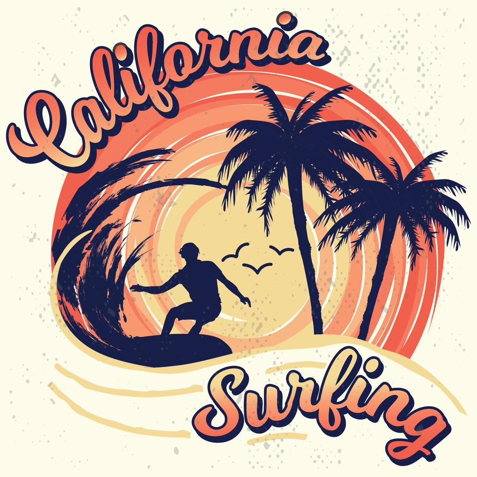 California Surfing Summer T-shirt Design for surf lovers vector