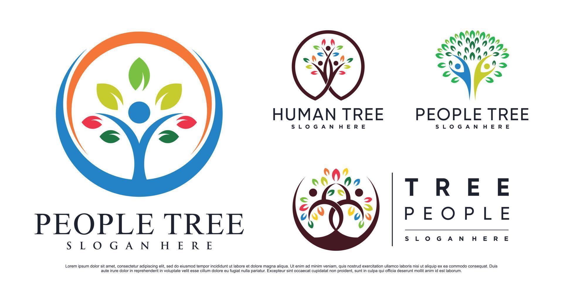 Set bundle of people tree logo design vector illustration with creative element Premium Vector