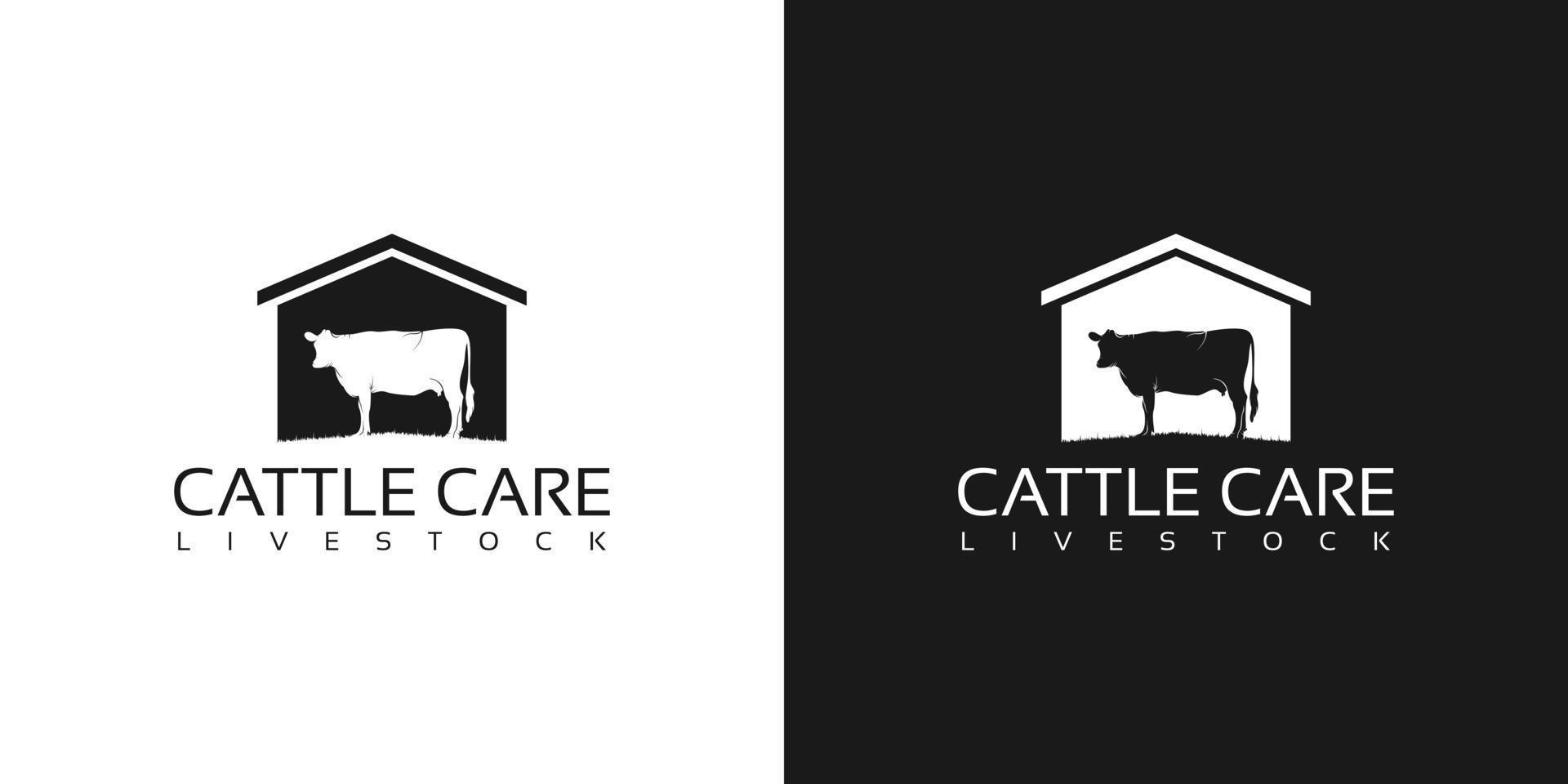 livestock farm barn cattle angus cow logo design vector