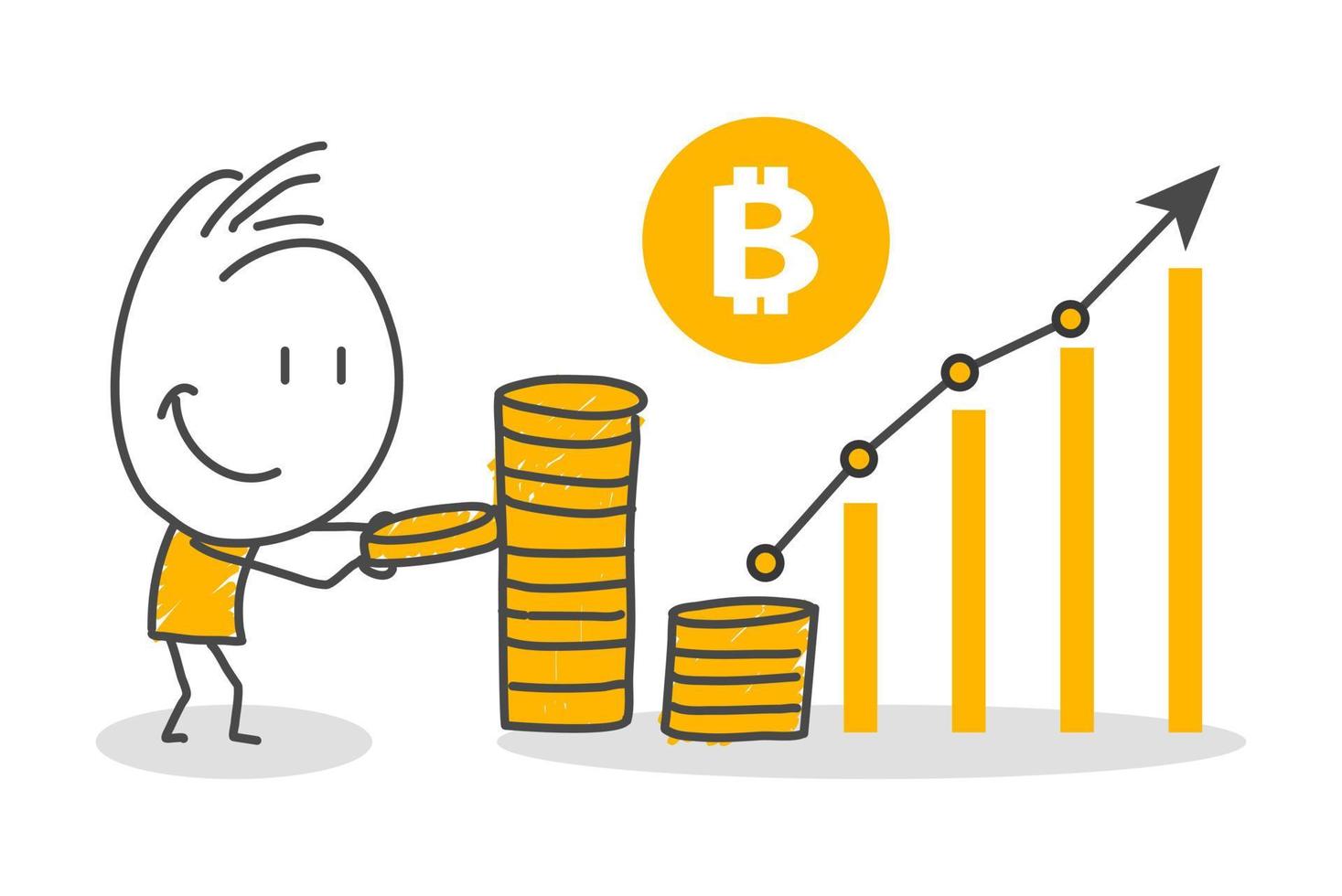 Stick figures. Bitcoins. vector