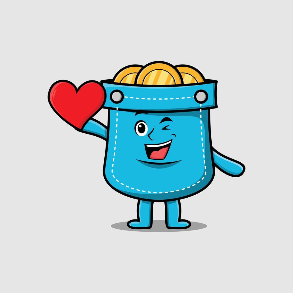 Cute cartoon pocket holding big red heart vector