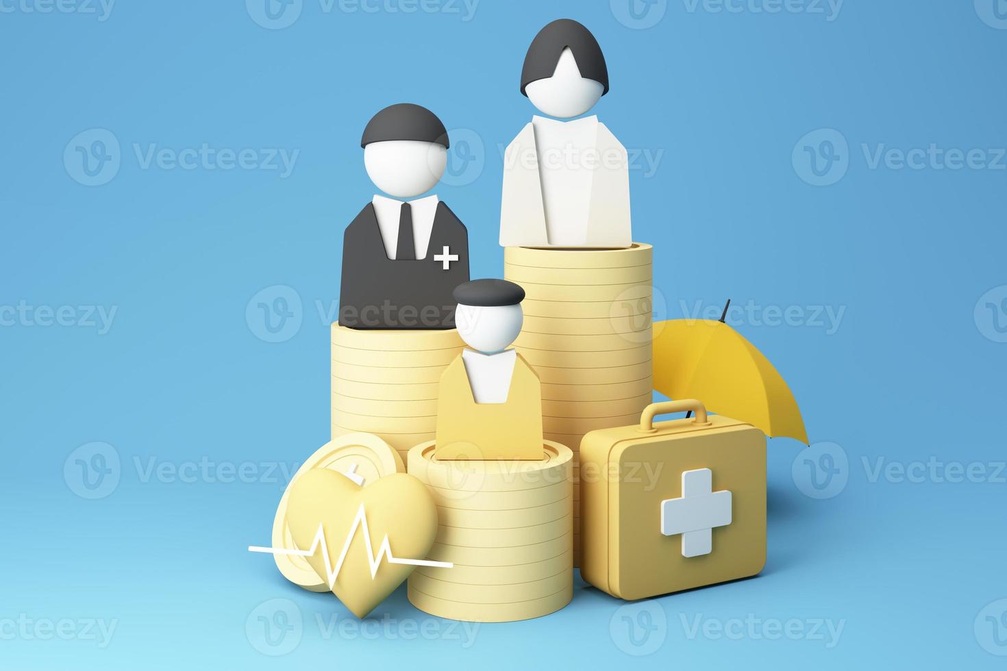 Investing in the form of life insurance and health insurance to manage risks concept. Assurance and insurance finances, health care family and life. pastel background realistic 3d rendering photo