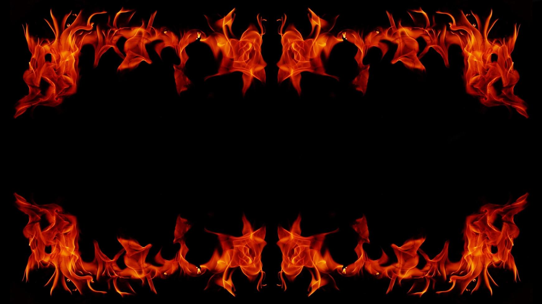 Dangerous hot inferno fire flames photo frame abstract fire squares on black background for design.