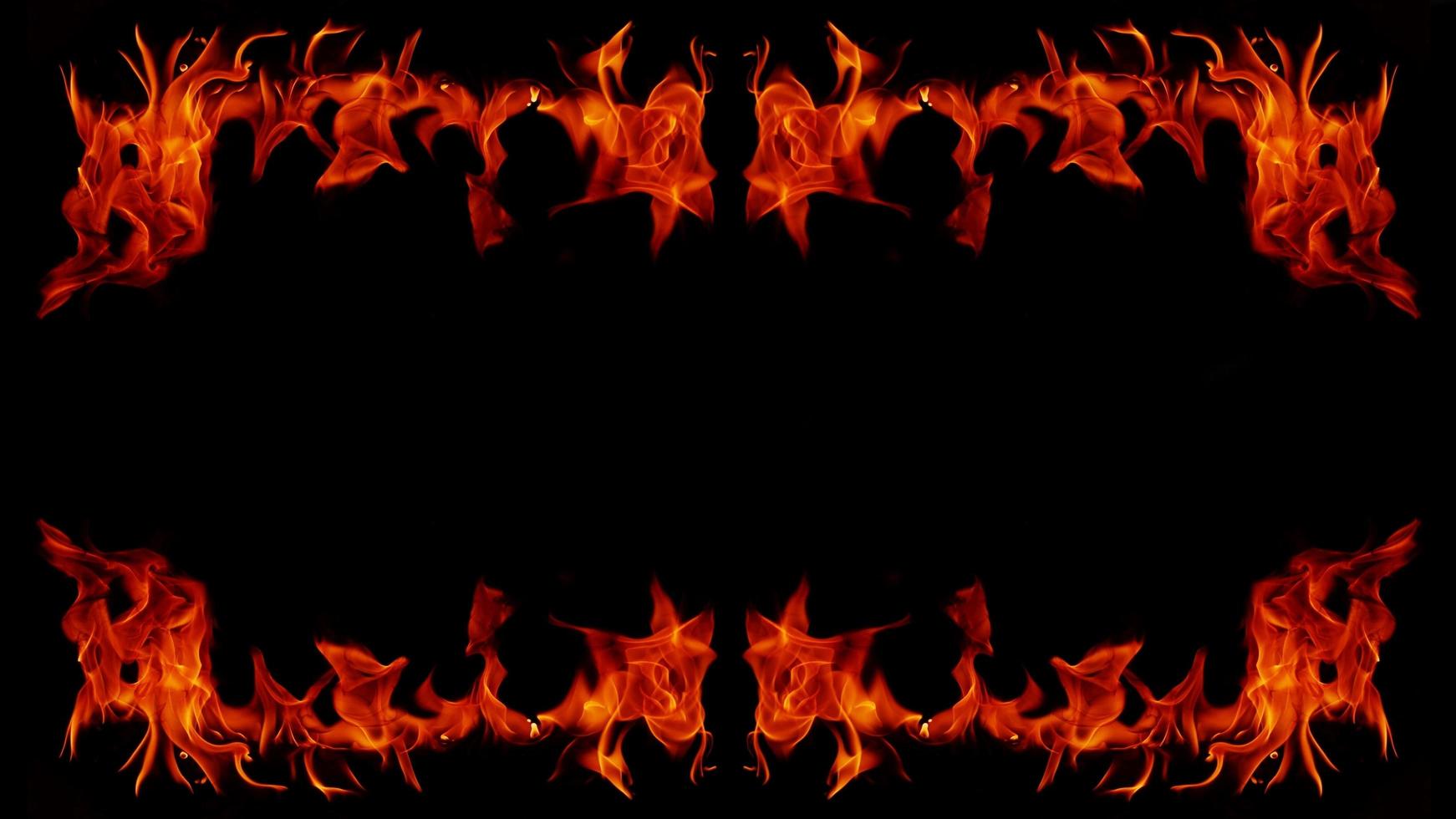 Dangerous hot inferno fire flames photo frame abstract fire squares on black background for design.