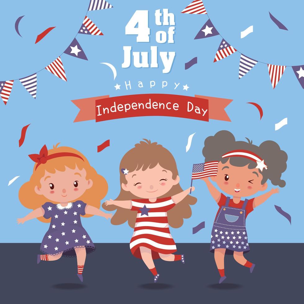 Adorable kids happy celebrating 4th of July vector