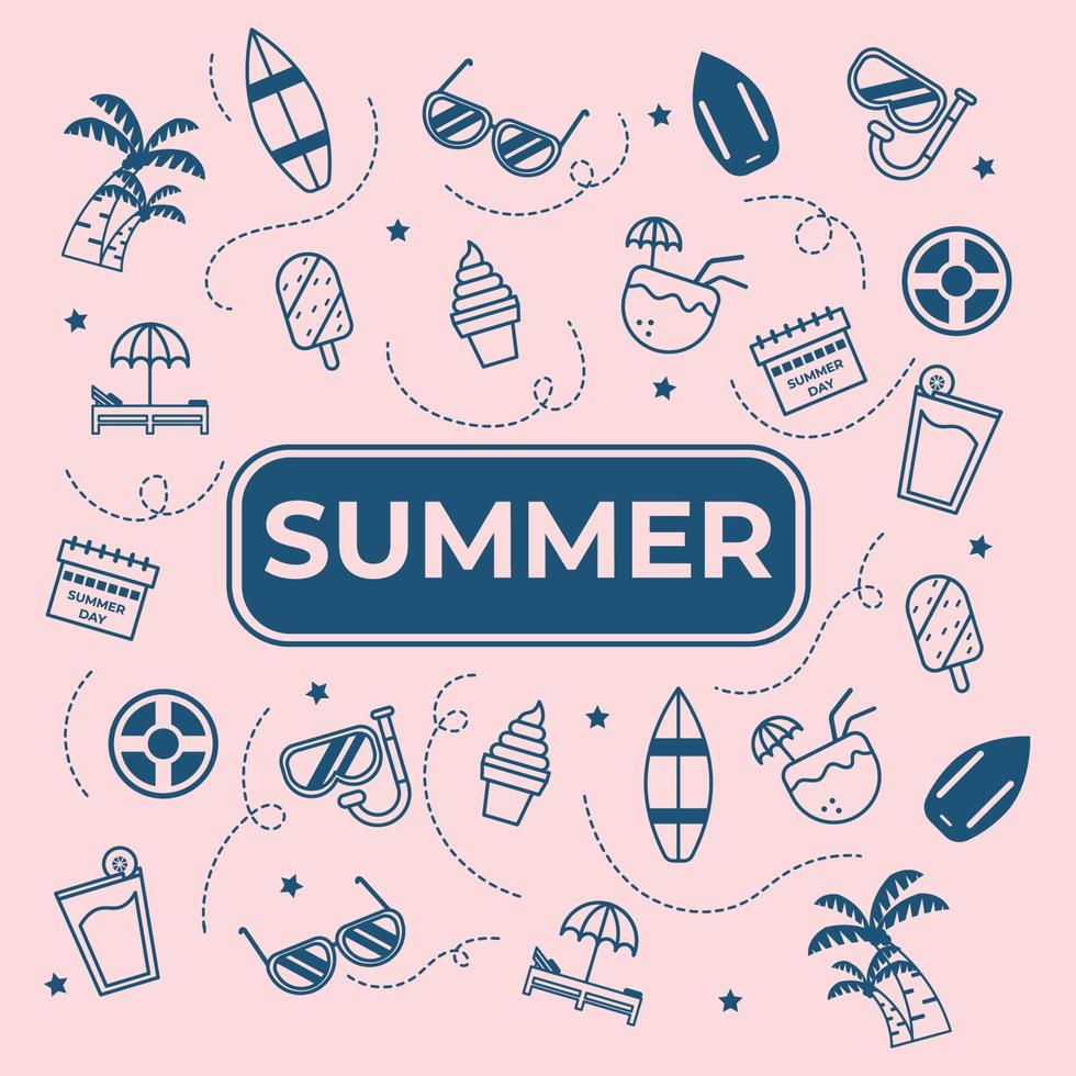 Summer set line art design vector