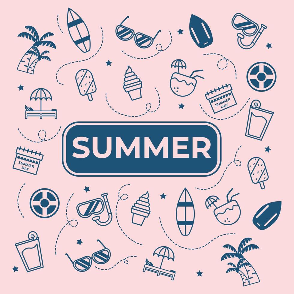 Summer set line art design vector