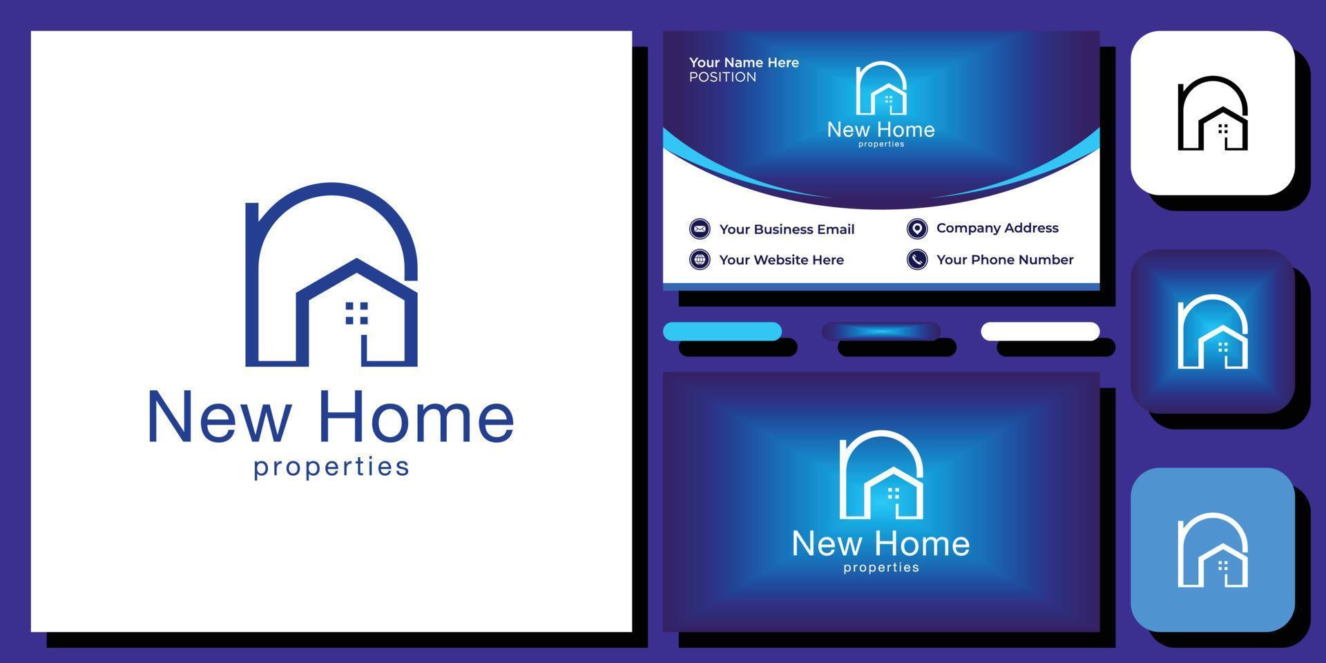 New Home properties initials modern simple real estate with business card template vector