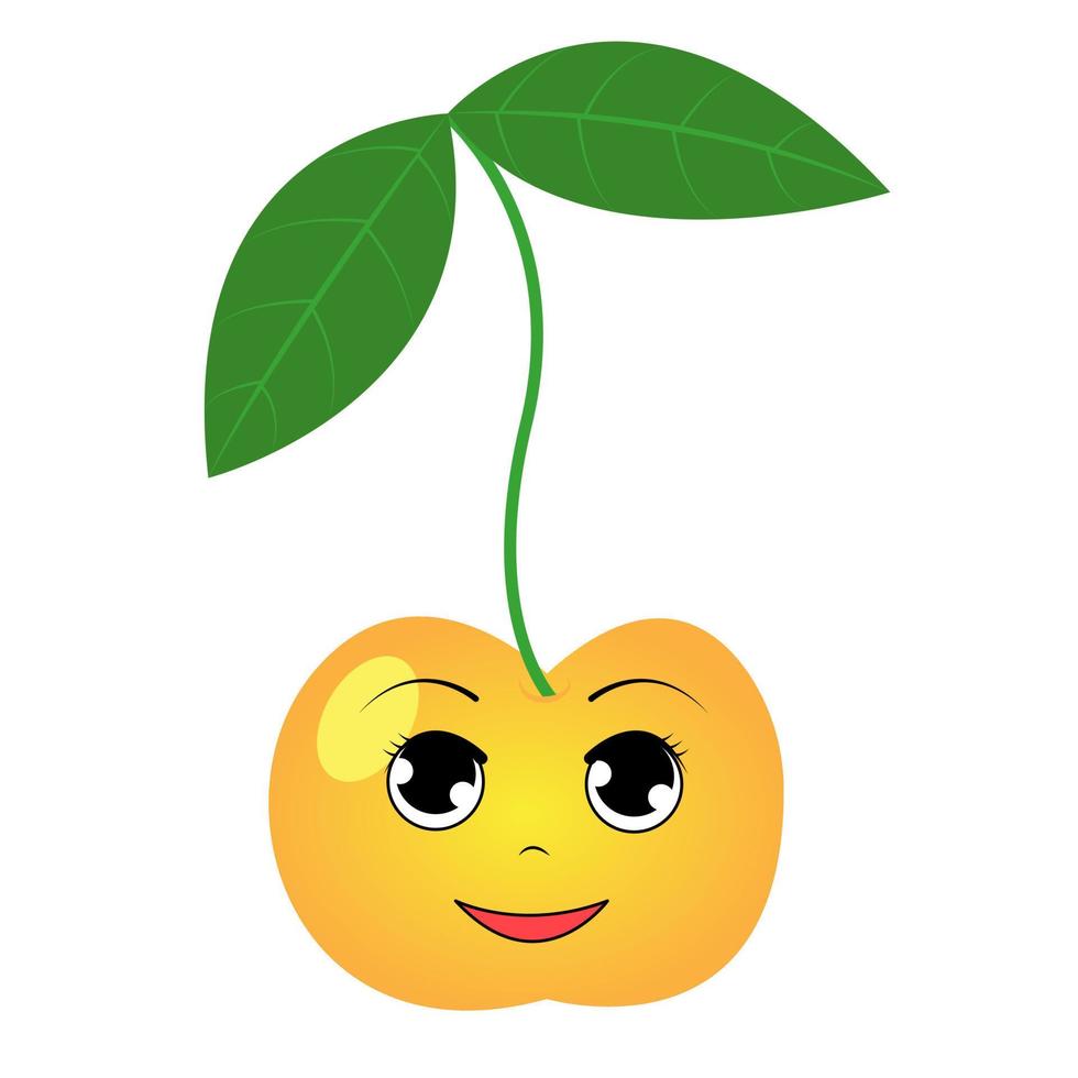 Cute cartoon character yellow cherry. Smiling cheerful cherry. Print for a T-shirt. Vector illustration isolated on transparent background