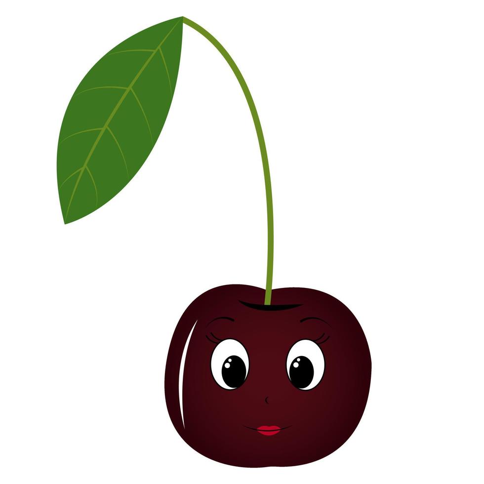Cute cartoon character cherry. Smiling cheerful cherry. Print for a T-shirt. Vector illustration isolated on transparent background