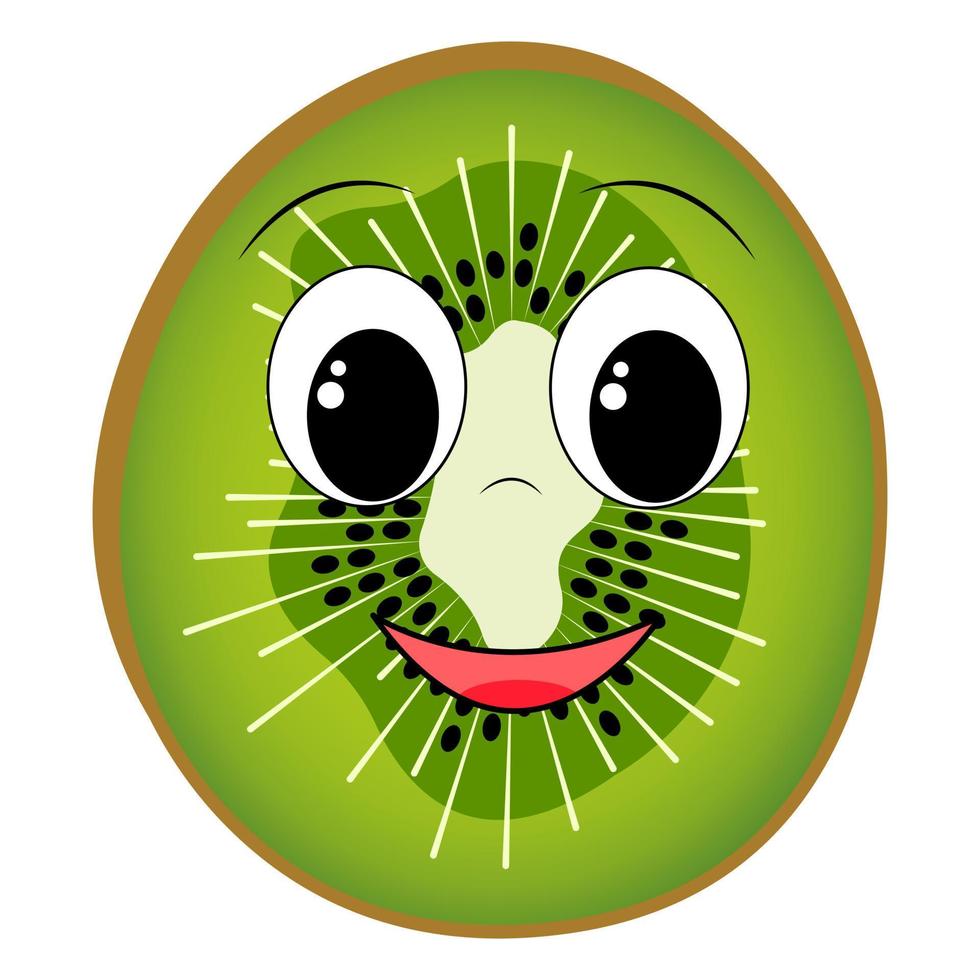 Cute cartoon kiwi character. Smiling cheerful kiwi. Print for a T-shirt. Vector illustration isolated on transparent background