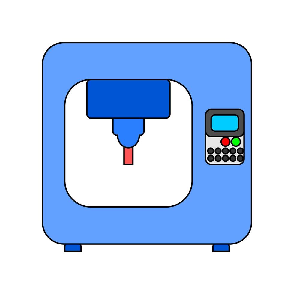 CNC Machine. Computer Numerical Control Machine. Used by programming G code Flat Icon illustration with blue style. vector