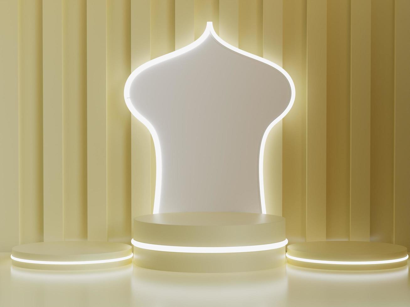 Islamic podium product, with neon light, 3D renderings photo