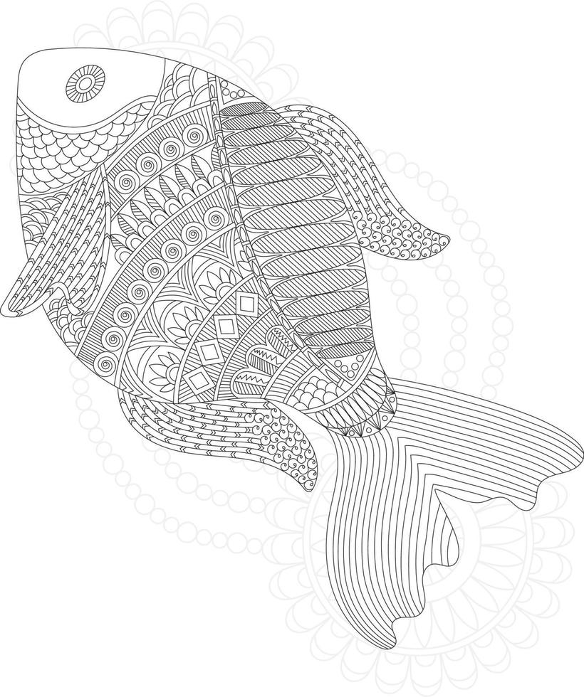 Fish Coloring Mandala Pages For Kids vector