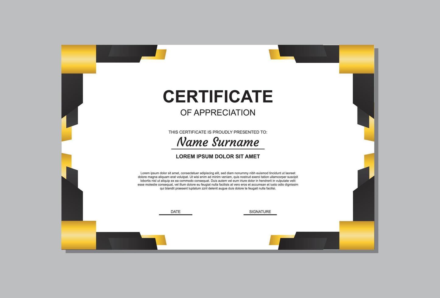 certificate template design in gold and black color. vector