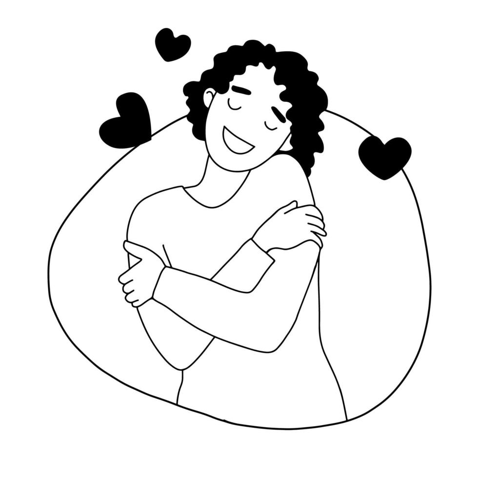 Love yourself. hugs yourself ,Love concept by yourself. Line doodle style. vector