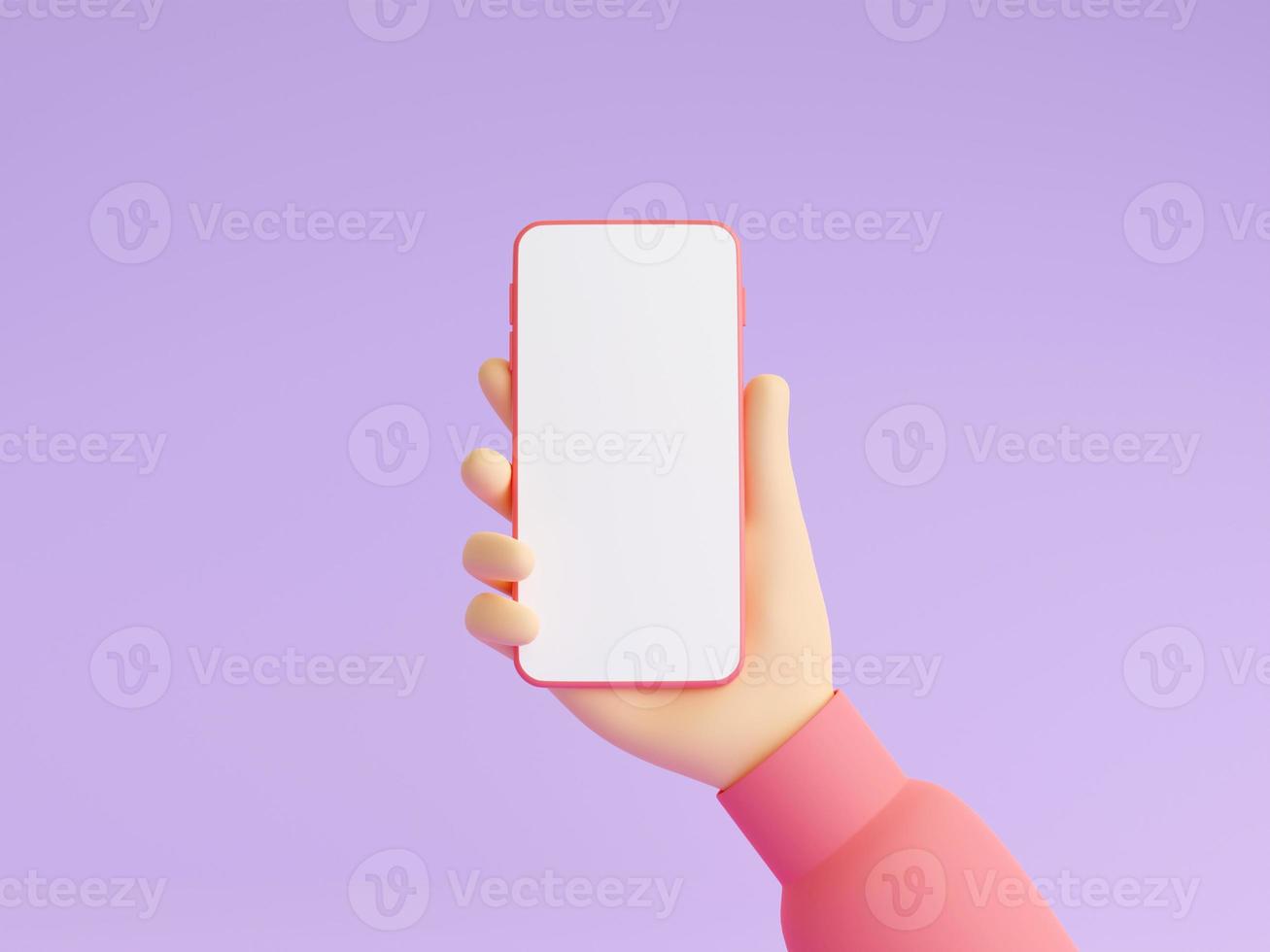 Mobile phone mockup in human hand 3d render illustration. photo