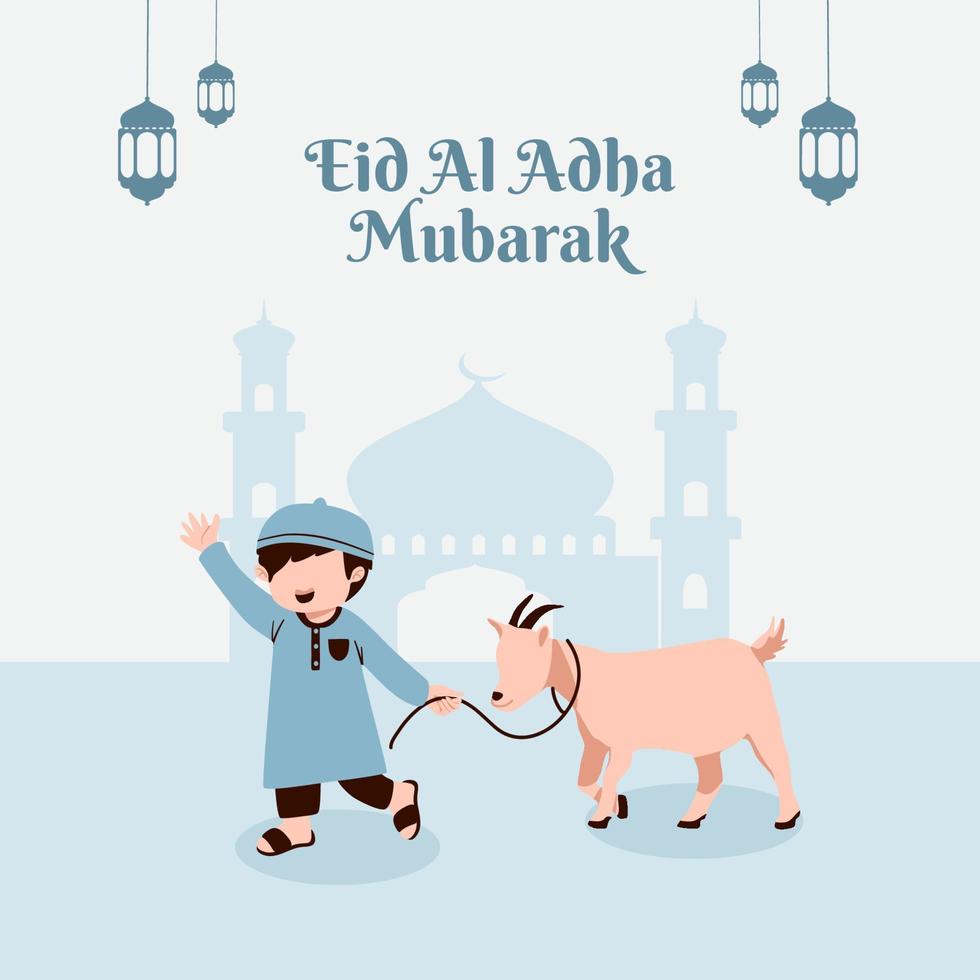 feliz eid al adha niño musulmán vector