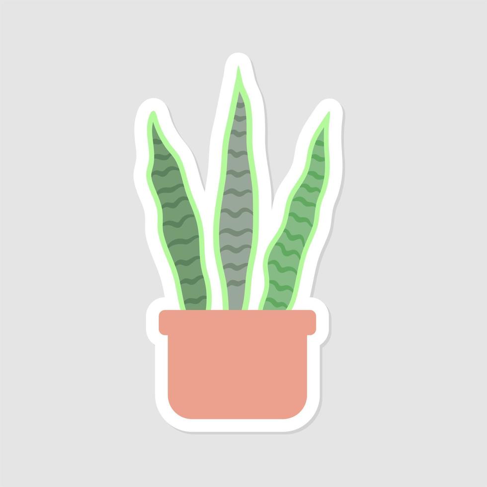 Cute aesthetic potted houseplant sticker. Isolated Illustration. Flat style. Editable vector format.