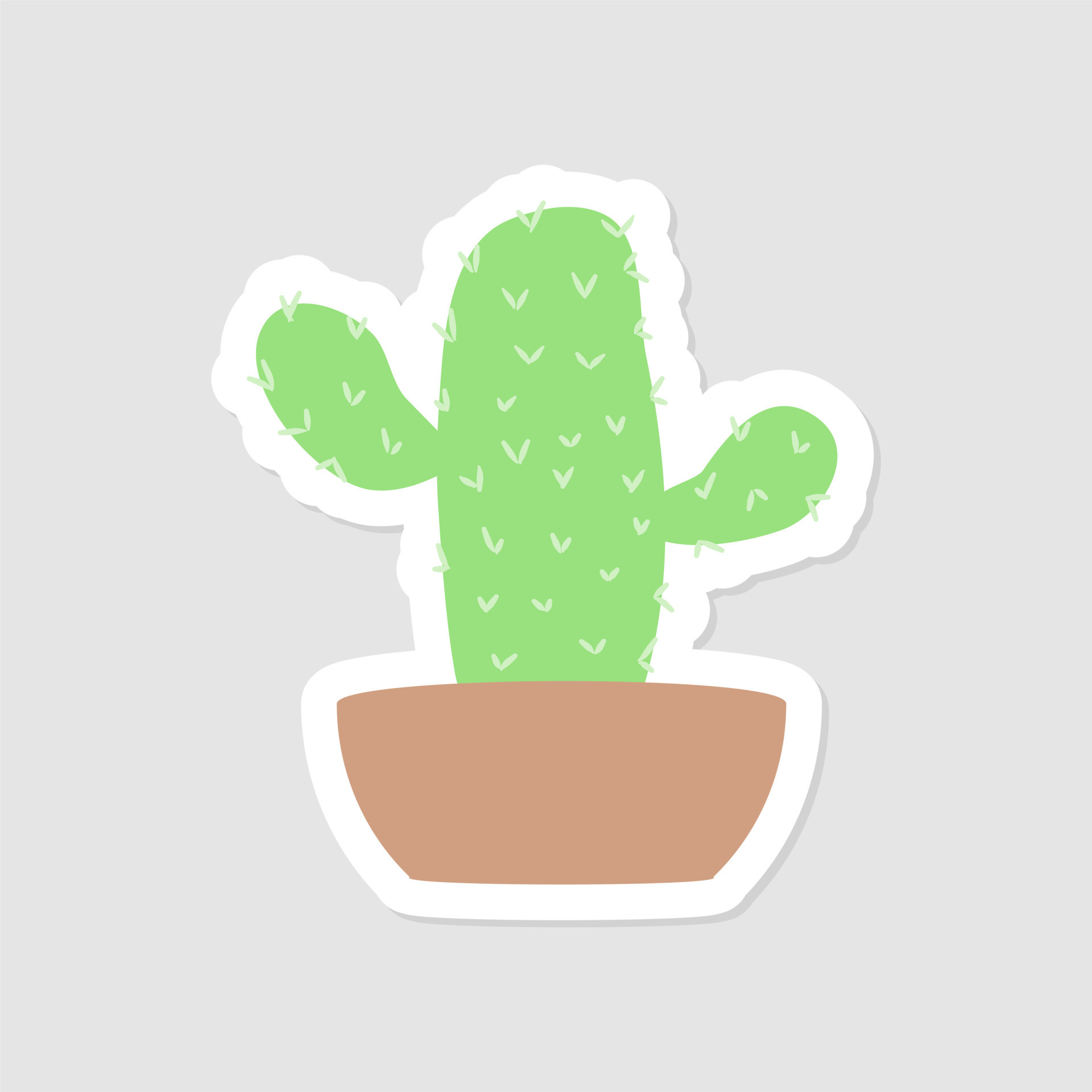 Cute aesthetic mini cactus sticker. Isolated Illustration. Flat style