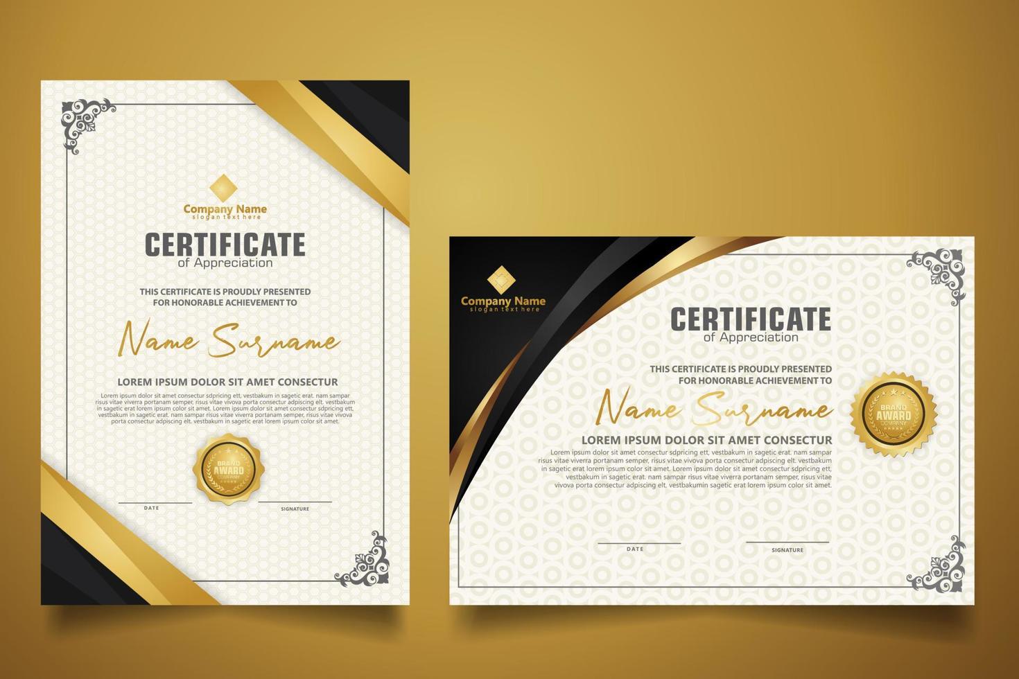 certificate template with classic frame and modern pattern, diploma, vector illustration