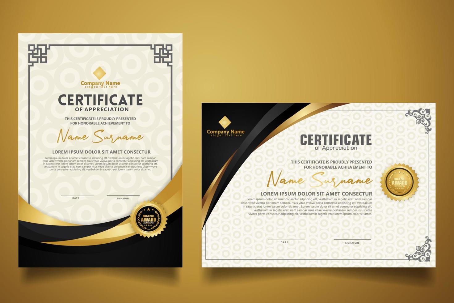 certificate template with classic frame and modern pattern, diploma, vector illustration