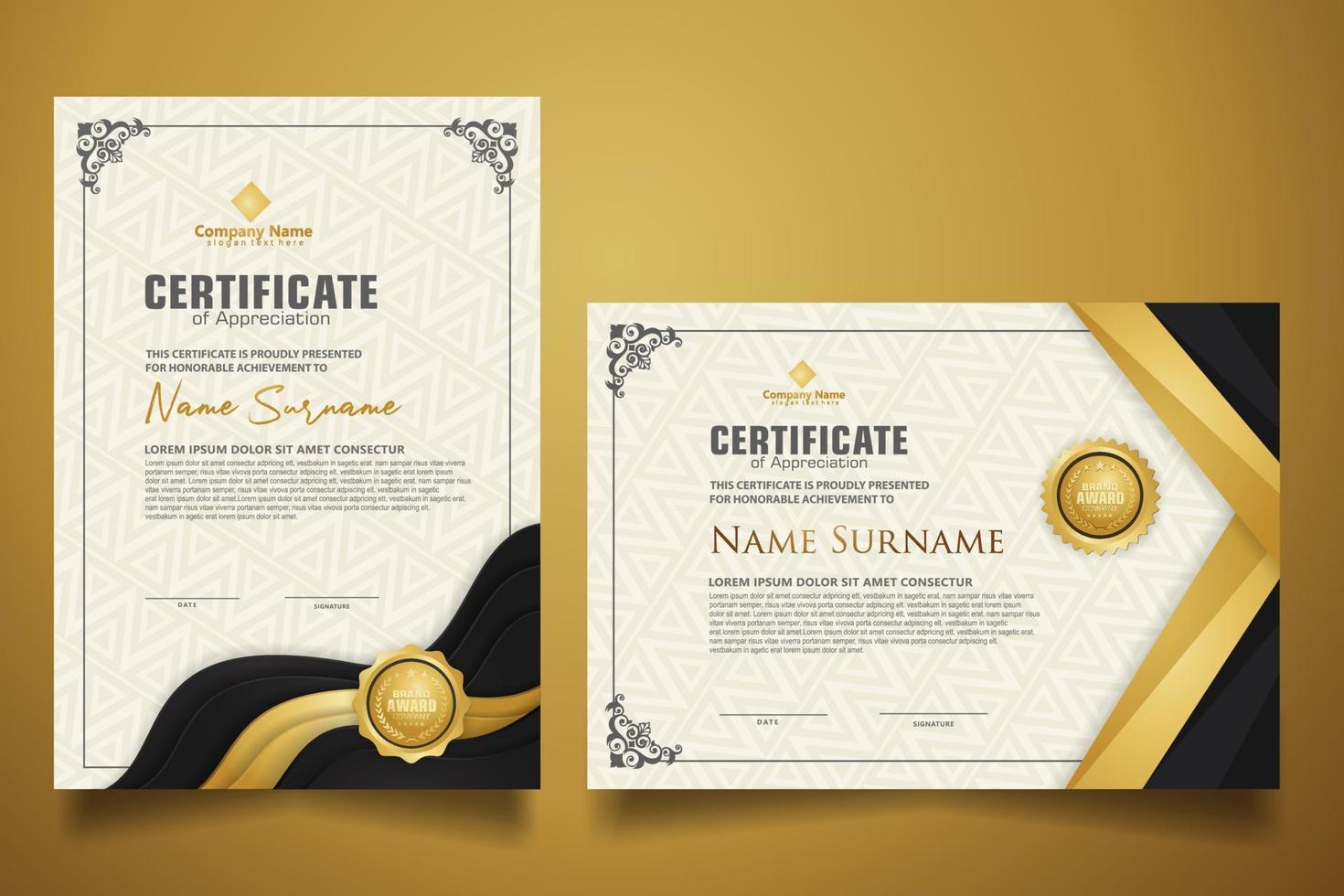 certificate template with classic frame and modern pattern, diploma, vector illustration