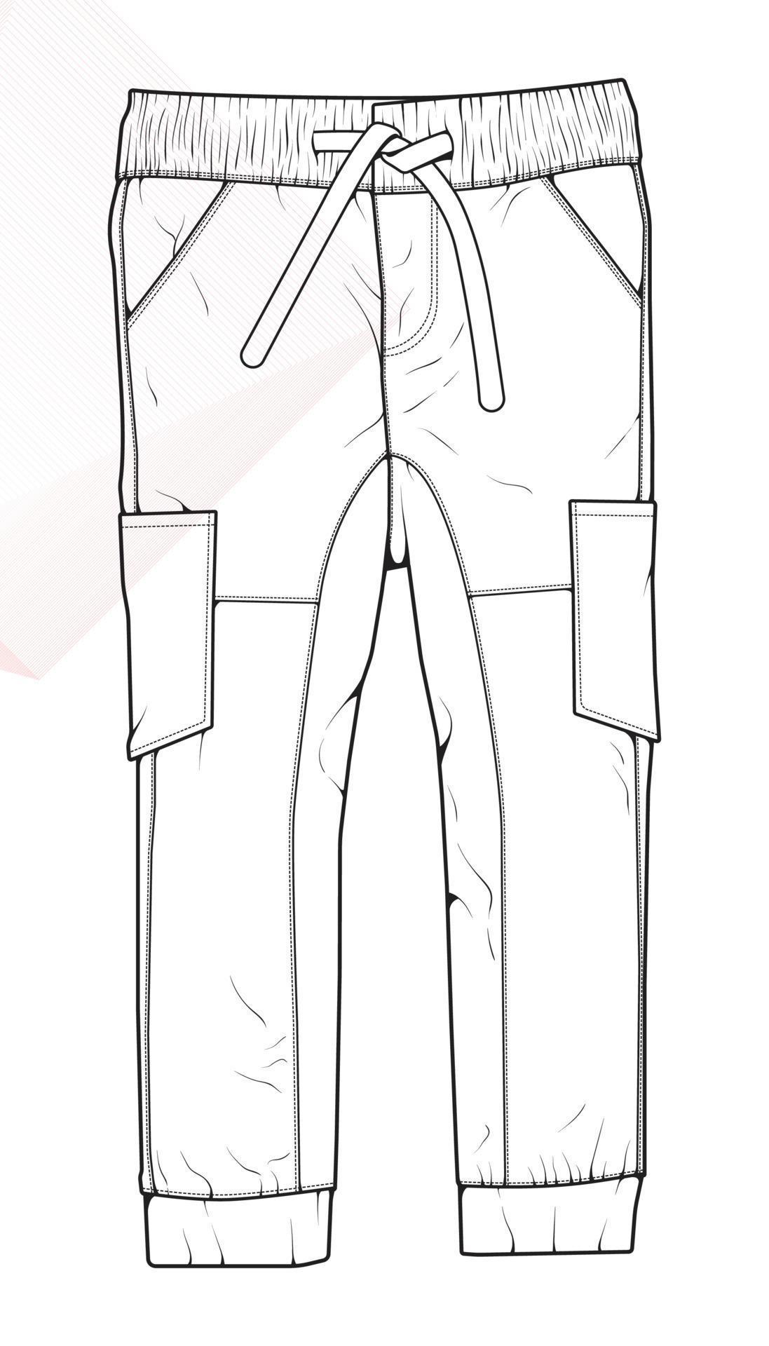 Men Cargo Pants outline Vector Template, Men Cargo Pants in a sketch