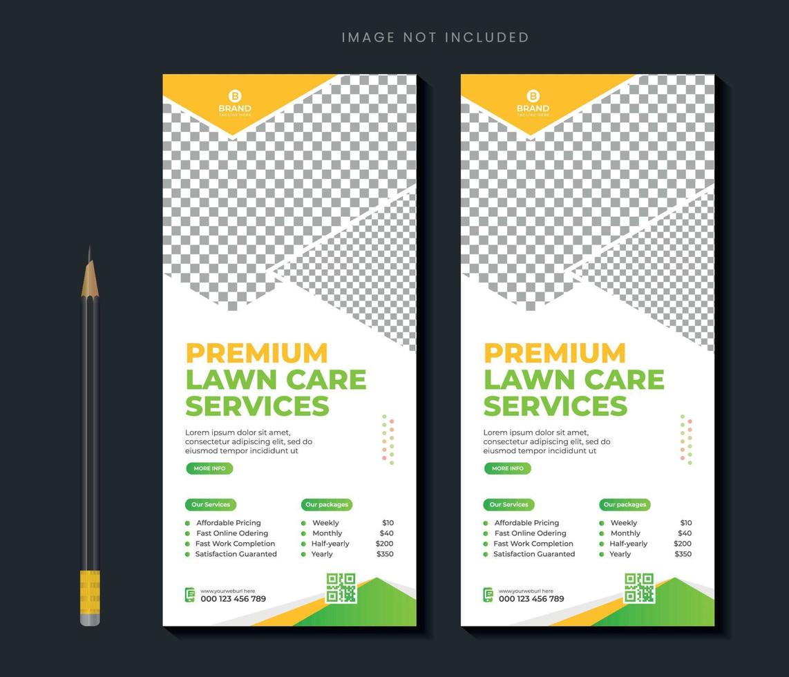 Lawn garden or landscaping service rack card or dl flyer template lawn mower roll up banner template vector