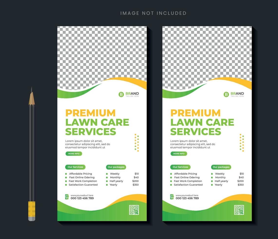 Lawn garden or landscaping service rack card or dl flyer template lawn mower roll up banner template vector