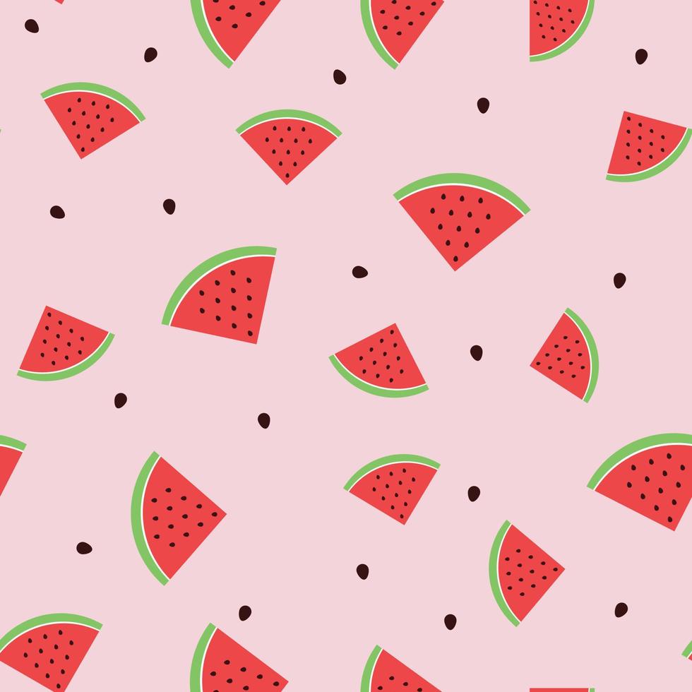 Pattern of pieces watermelon, slices with seed. Cute vector background.