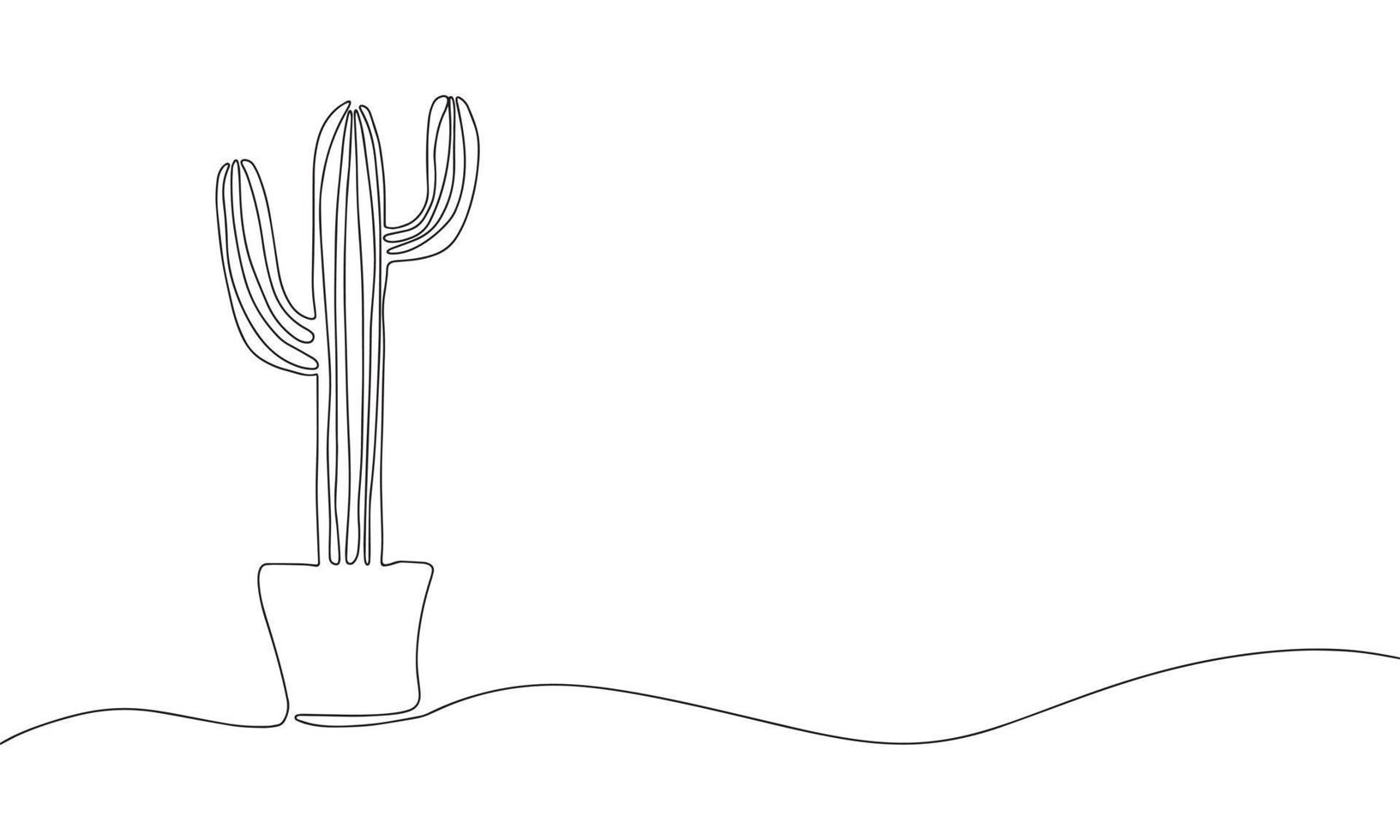 Cactus. One line home plants silhouette. Botanical Continuous line background. Contour illustration isolated on white. Minimalist art vector drawing. Modern decor.