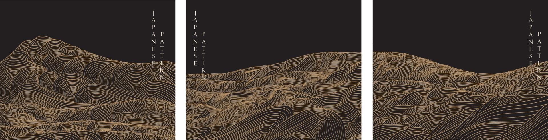 fondo japonés con vector de patrón de onda de línea. bandera abstracta. diseño de diseño de montaña en estilo oriental.