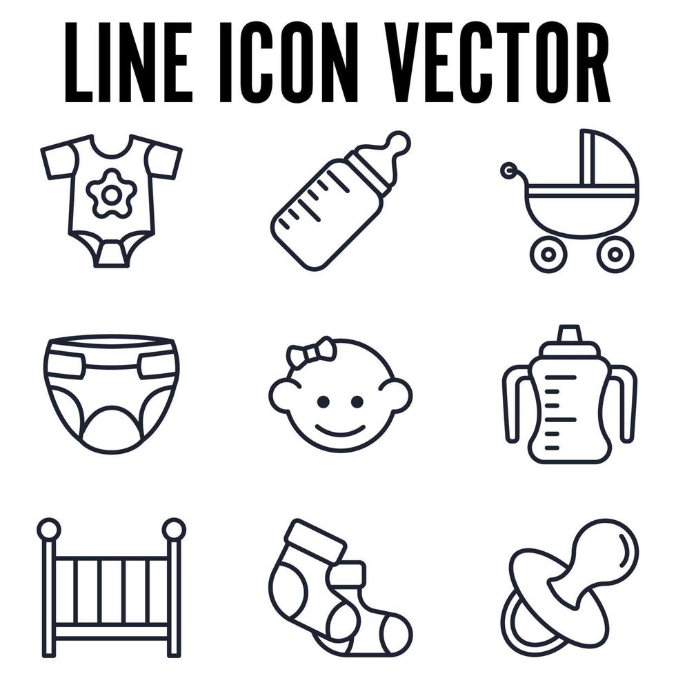 bebés, juguetes para bebés, alimentación y cuidado conjunto icono símbolo plantilla para diseño gráfico y web colección logo vector ilustración