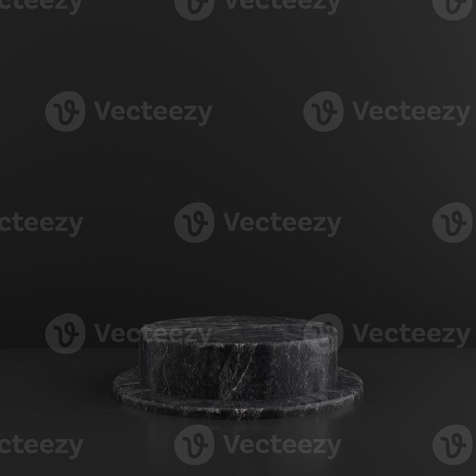 Minimalist simple marble cylinder podium or pedestal display with dark color background for product presentation. 3d rendering photo