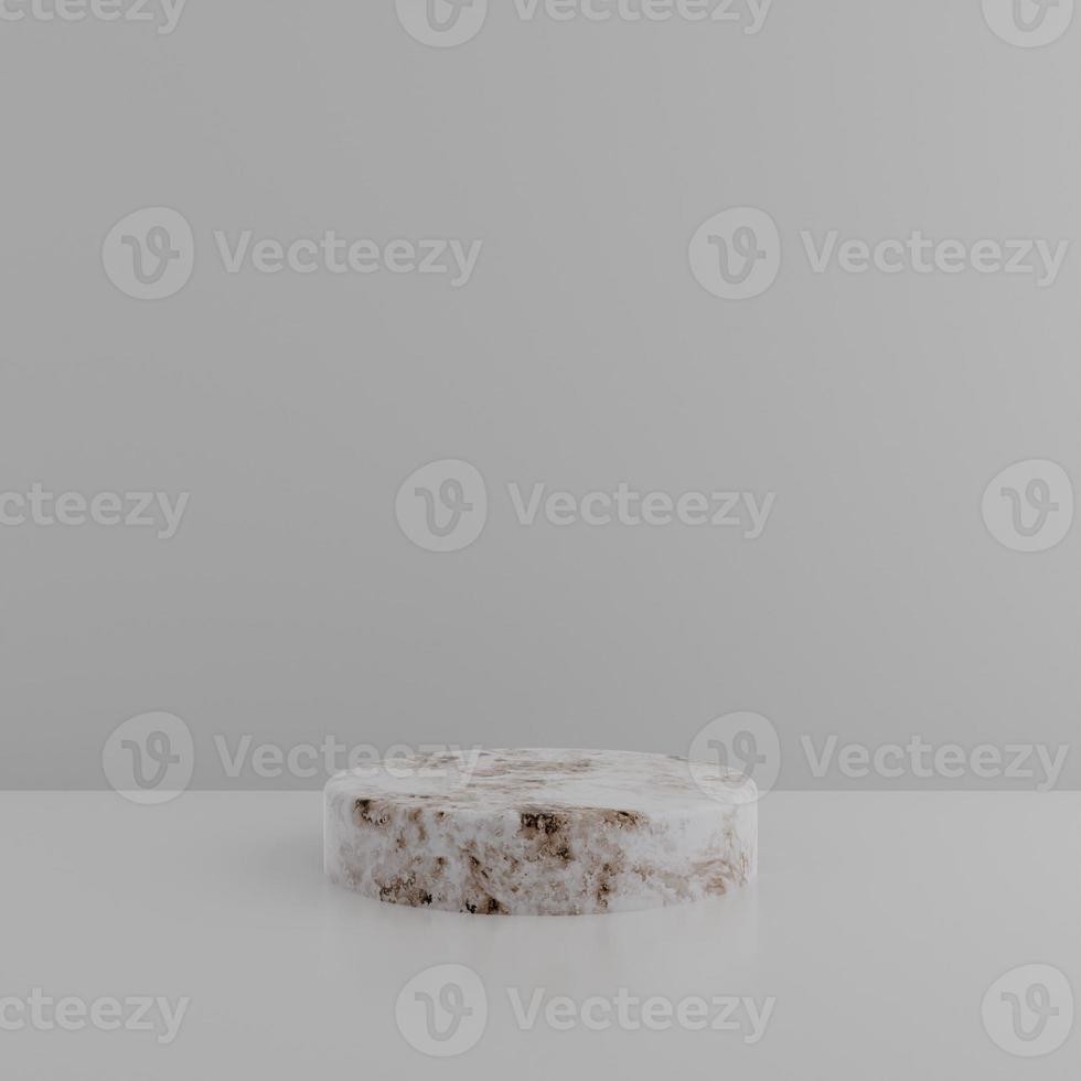 Minimalist simple marble cylinder podium or pedestal display with white color background for product presentation. 3d rendering photo